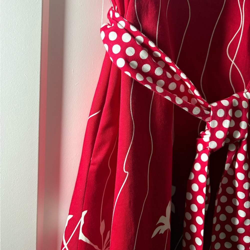 Spense Women’s Fit‎ & Flare Vibrant Red & Cream Multipattern Dress With Pockets - Picture 3 of 6